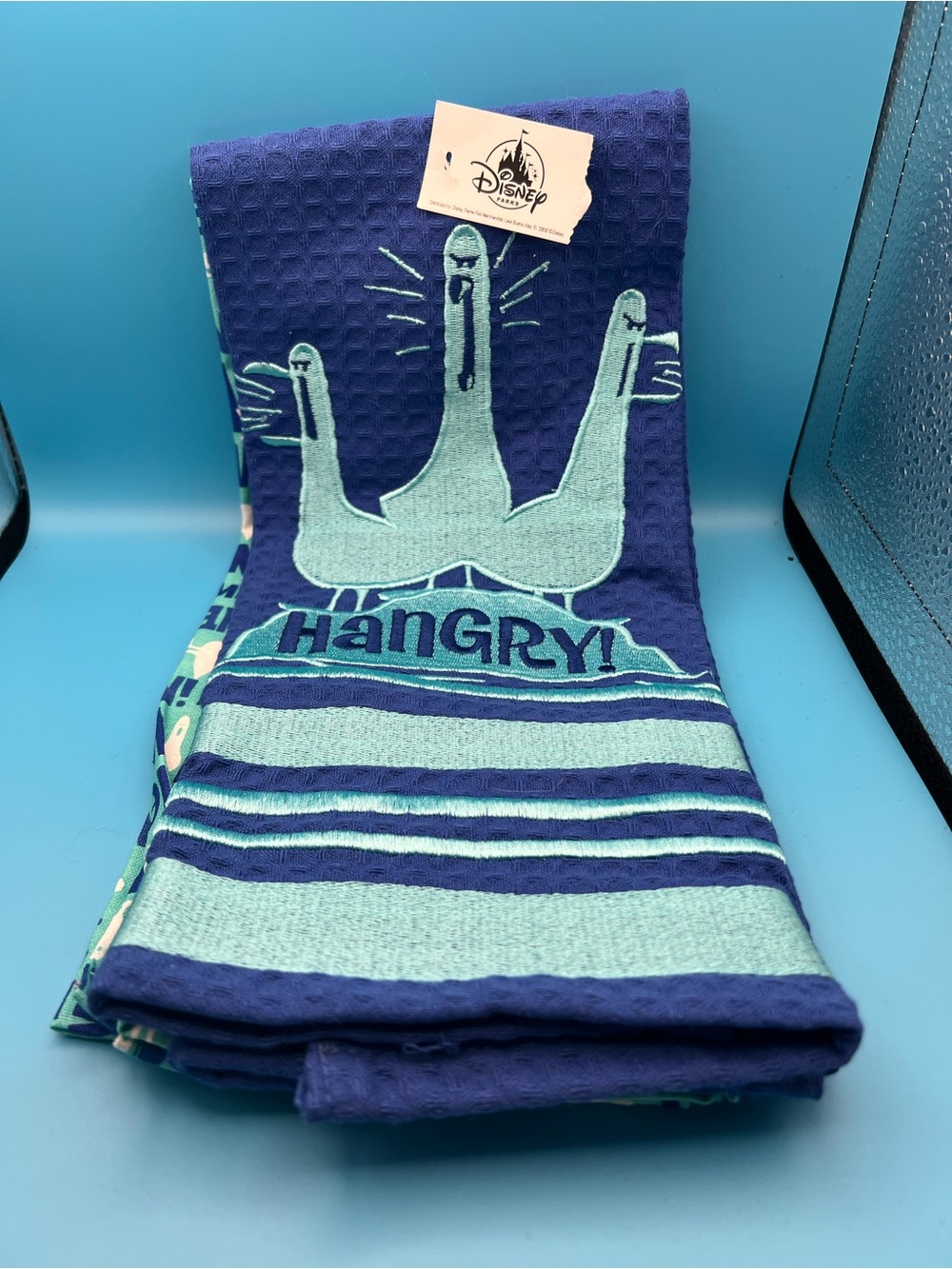 Disney Finding Nemo Seagulls Navy and Light Teal 'Hangry' Waffle Kitchen Towel